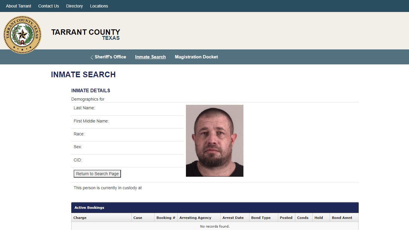 INMATE SEARCH - Tarrant County, Texas