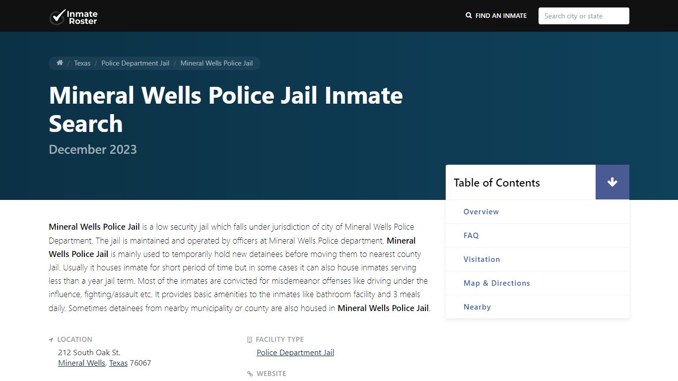 Inmate Search | Mineral Wells Police Jail - InmateRoster