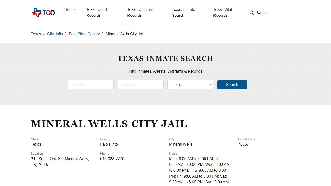Mineral Wells City Jail in Mineral Wells, TX - Contact Information and ...